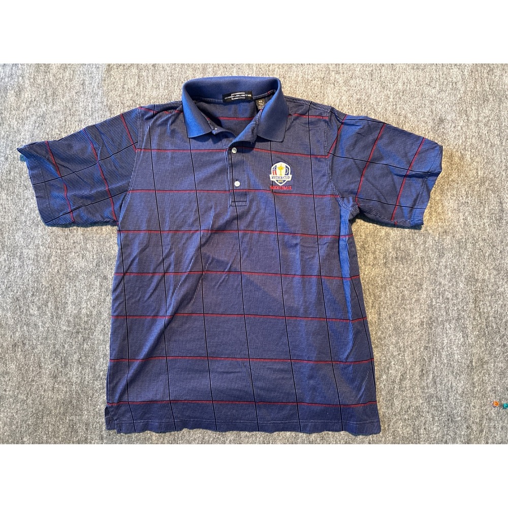 Carnoustie Mens M M Golf Polo Shirt Ryder Cup 2012 Medinaah Blue Plaid Short Slv